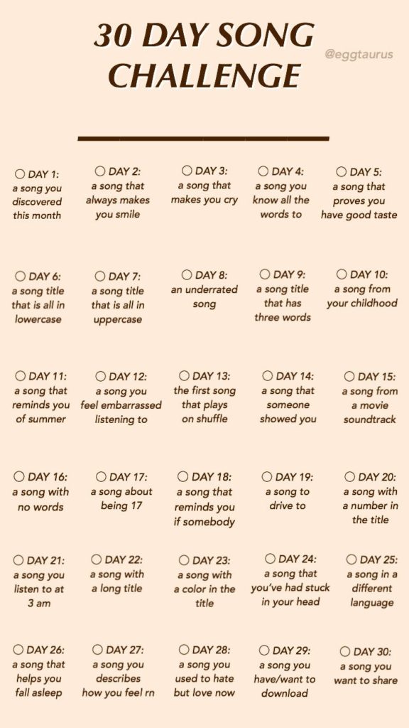 30 Day Song Challenge Template